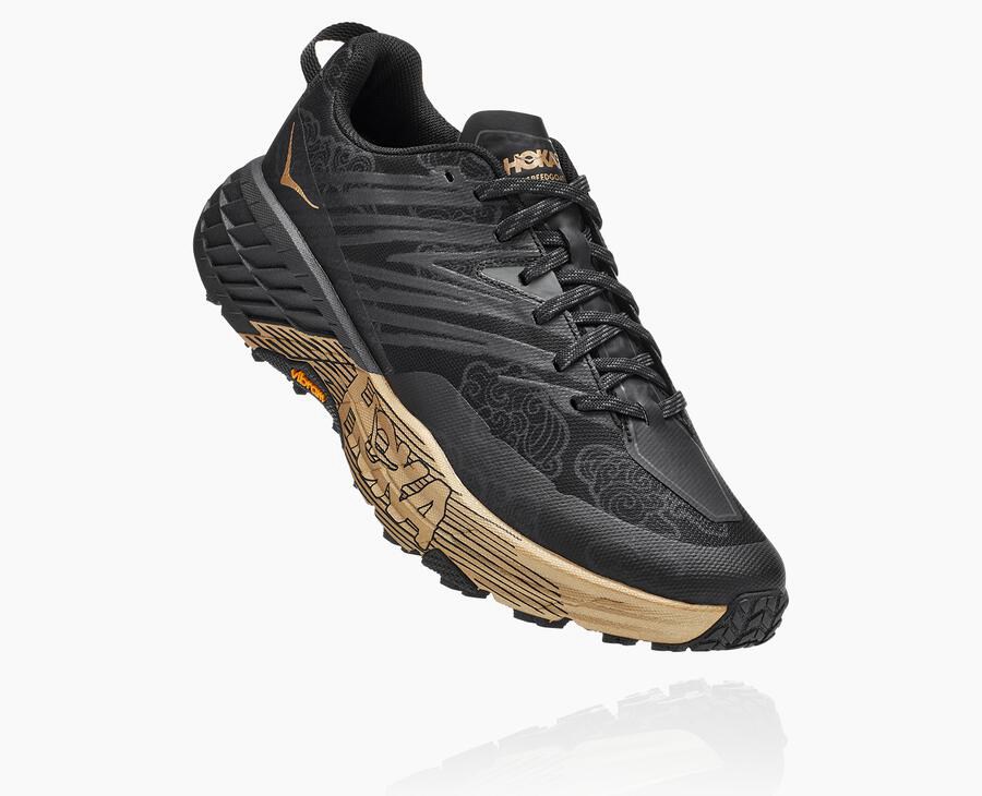 Tenis Trail Hoka One One Feminino Pretas/Douradas - Speedgoat 4 Cny - 563-JGYITV